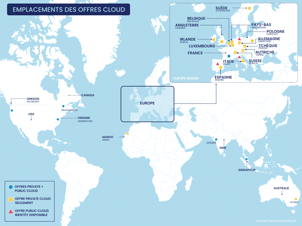 carte représentant les offres Cloud dans le monde