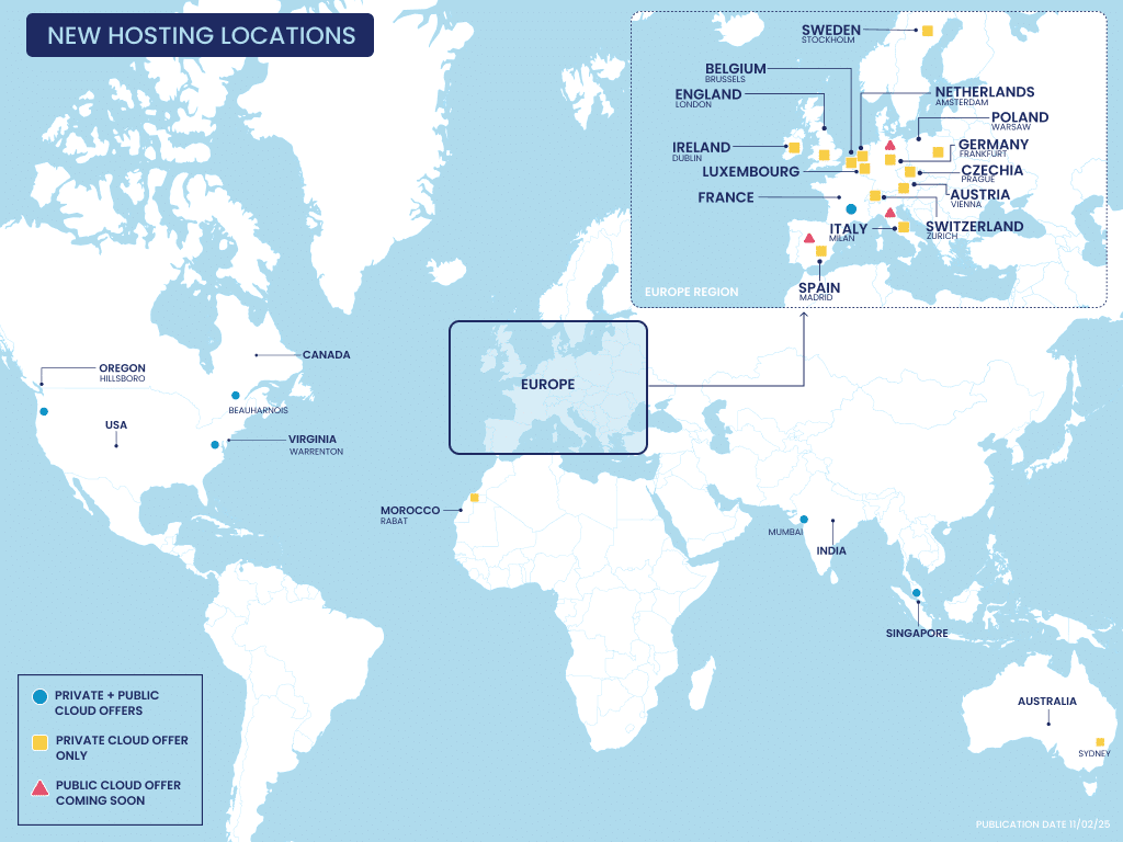 map representing the deployment of the cloud offer in private or public